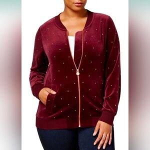 MICHAEL Michael Kors Velvet Bomber Jacket in Burgundy
